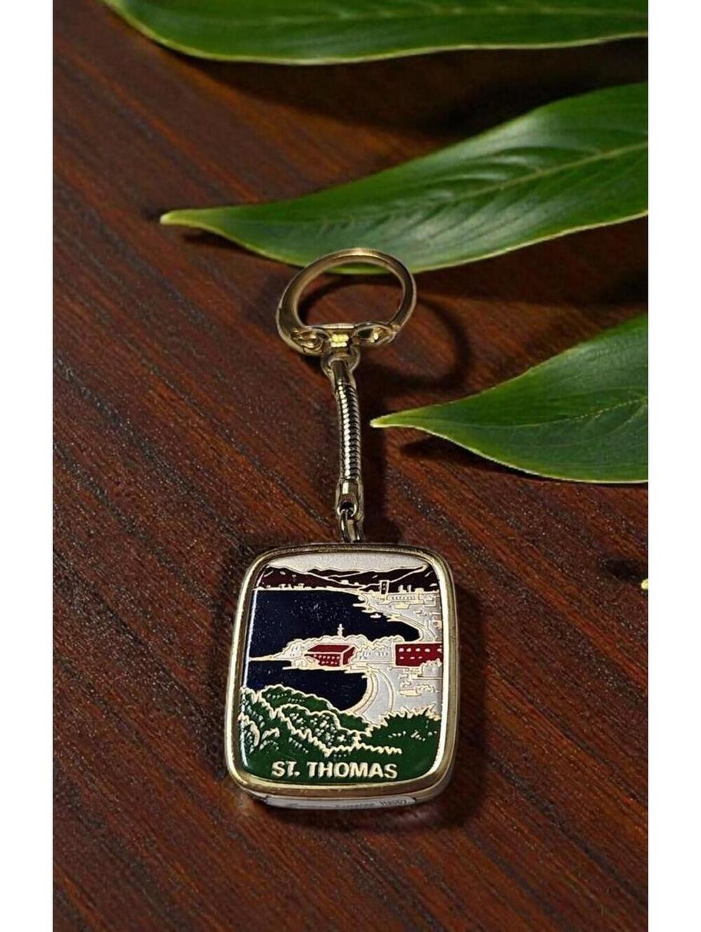 Vintage St. Thomas Enamel Keychain Music Box, Sankyo - Japan, Collectible
